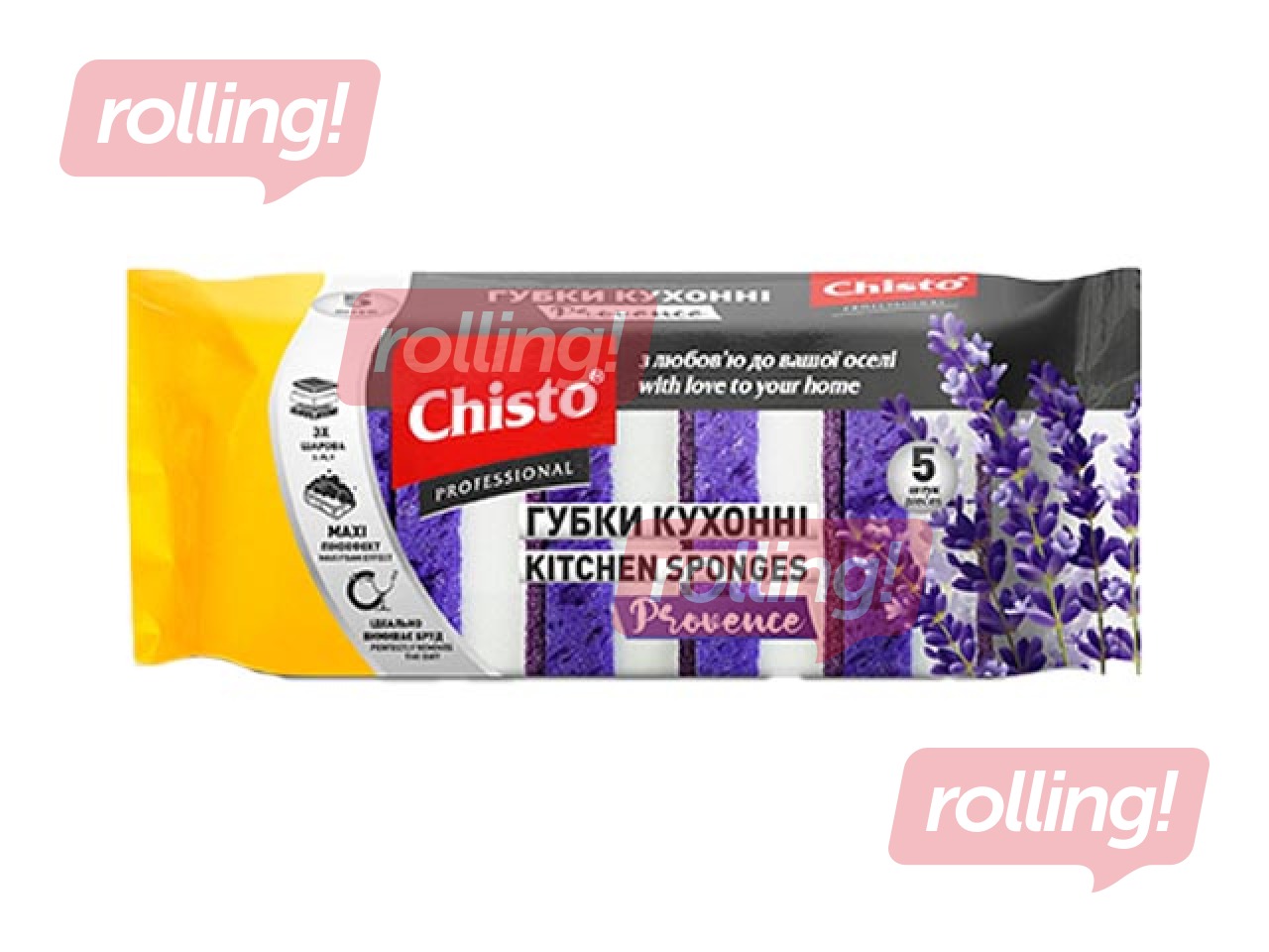 Švammītes trauku mazgāšanai Chisto, Provence, 105x65x45mm, 5 gab.