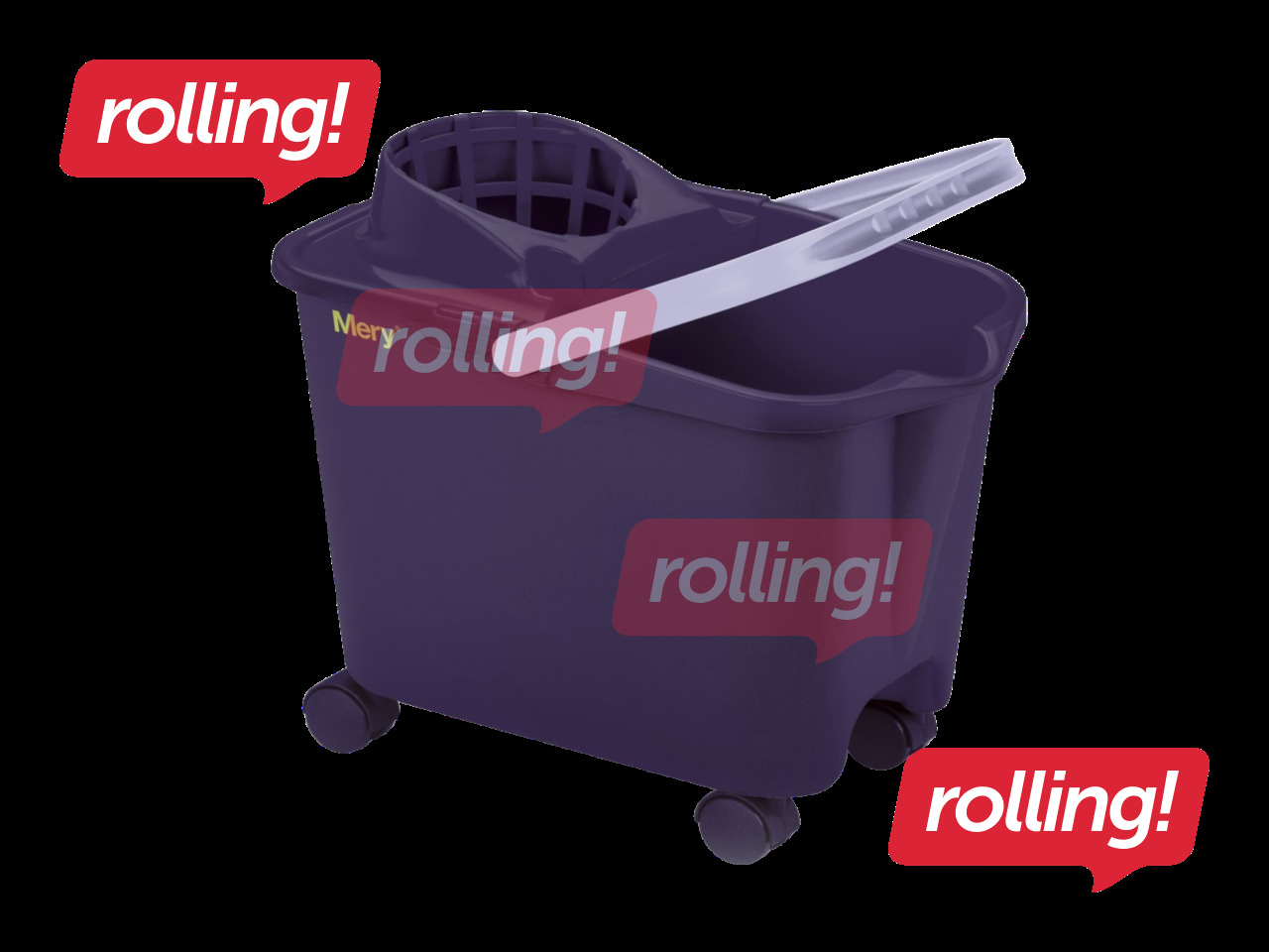 Rectangular Bucket Mery with Mop Press, on Wheels, Violet, 14L