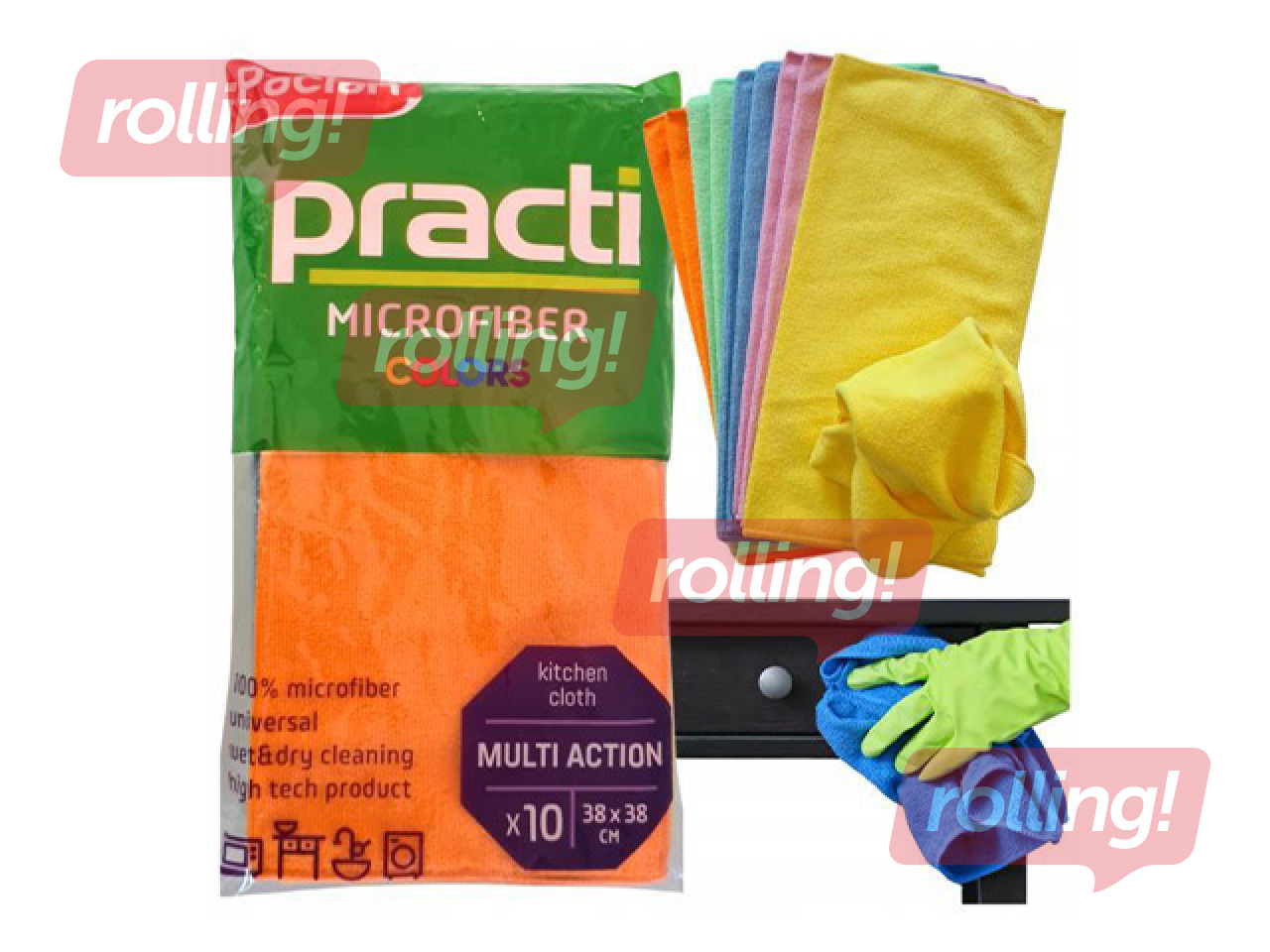 Mikrošķiedras lupatiņa Paclan, Practi, dažādas krāsas, 30x30cm, 10 gab.