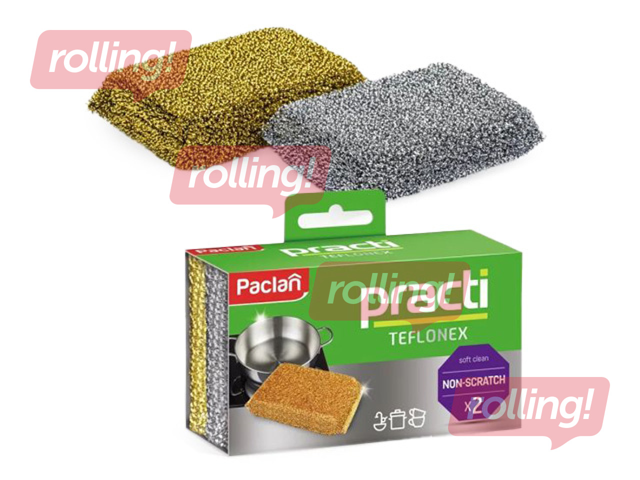 Švammītes trauku mazgāšanai Paclan, metāla abrazīvs, 11.5×7.5×3cm, 2gab.