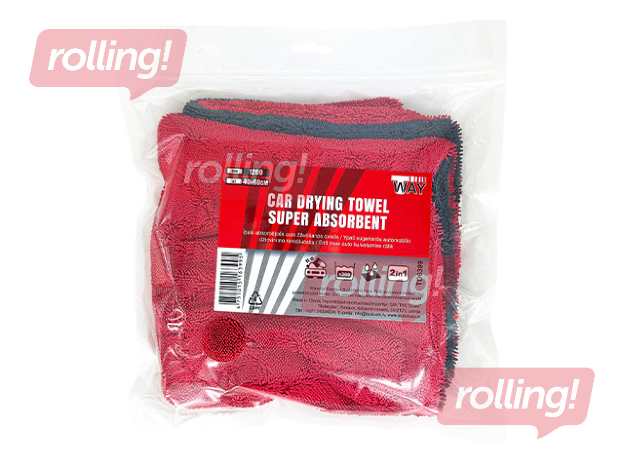 Microfiber drying towel, 1200GSM, red and black, 40x60cm