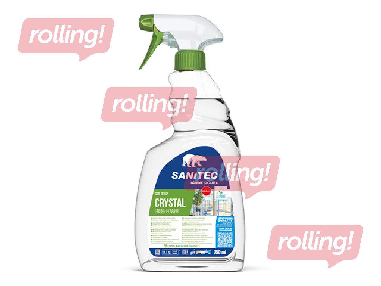 Stiklu tīrīšanas līdzeklis Sanitec Green Power Crystal, ekoloģisks, 750ml 