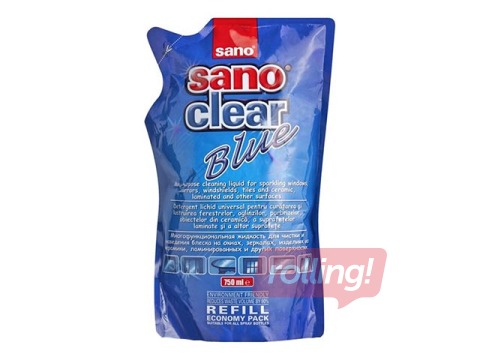 Stiklu tīrīšanas līdzeklis Sano Clear Blue, uzpilde, 750ml
