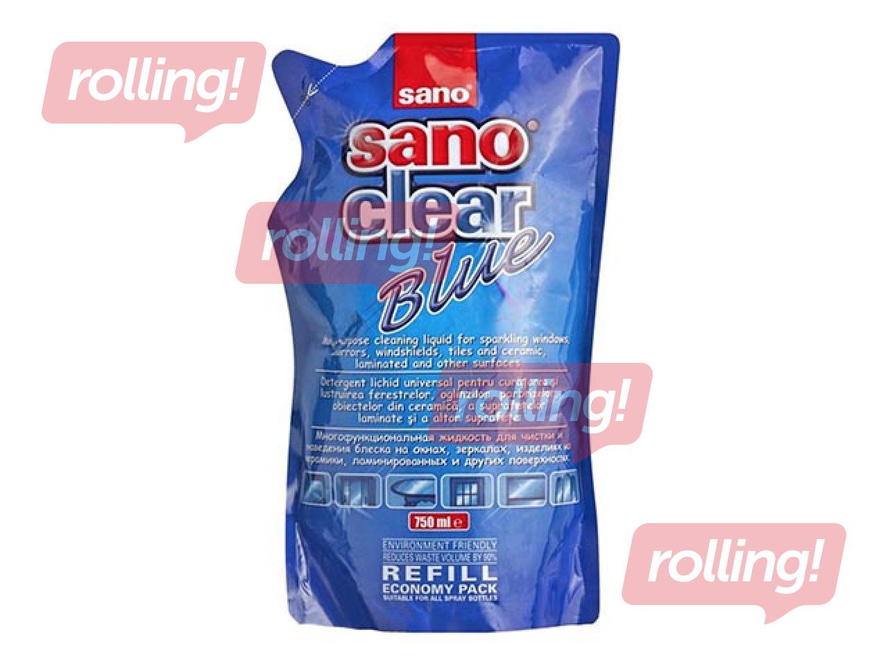 Stiklu tīrīšanas līdzeklis Sano Clear Blue, uzpilde, 750ml