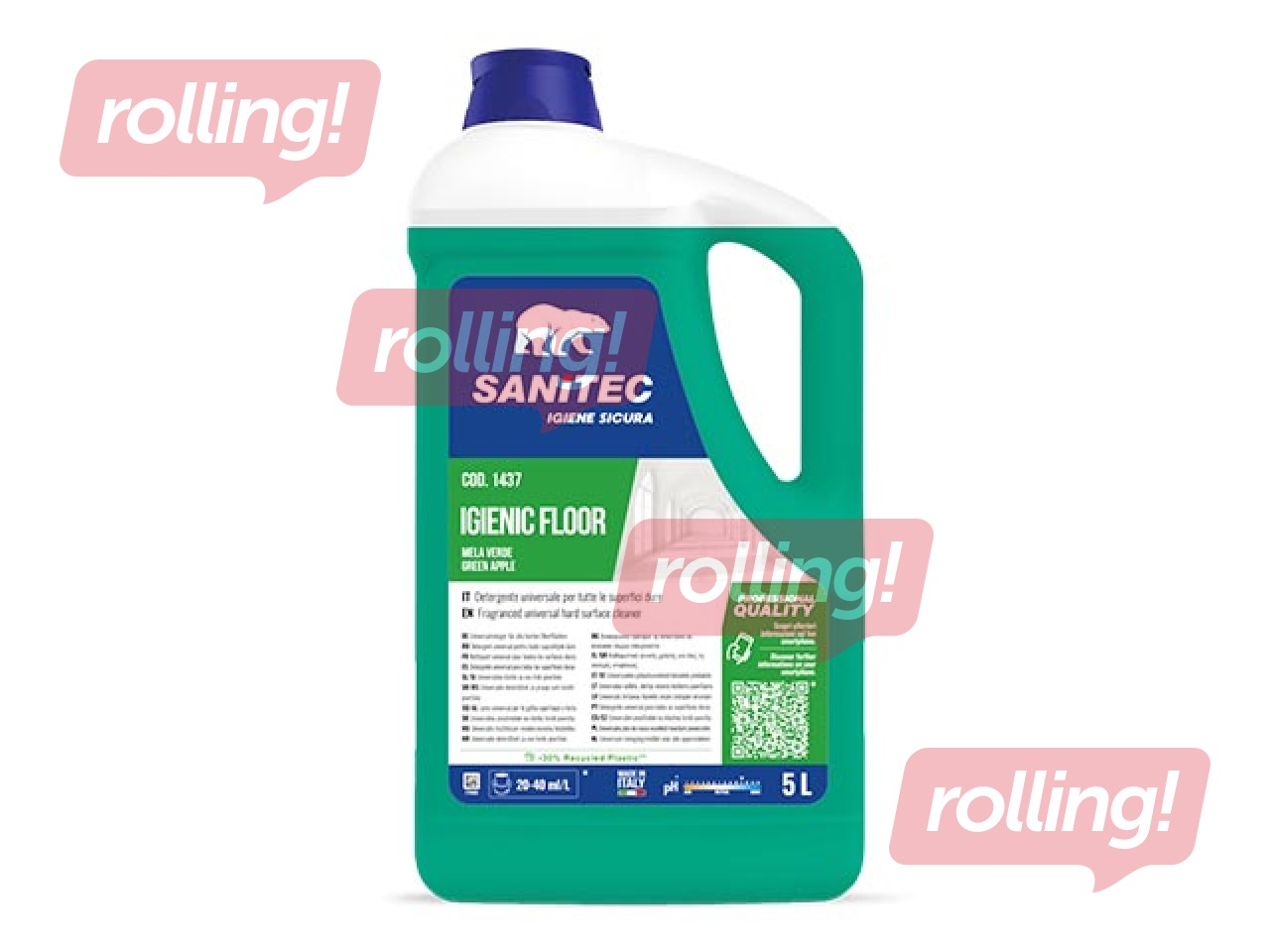 Grīdu mazgāšanas līdzeklis Sanitec Igienic Floor Green Apple, 5l