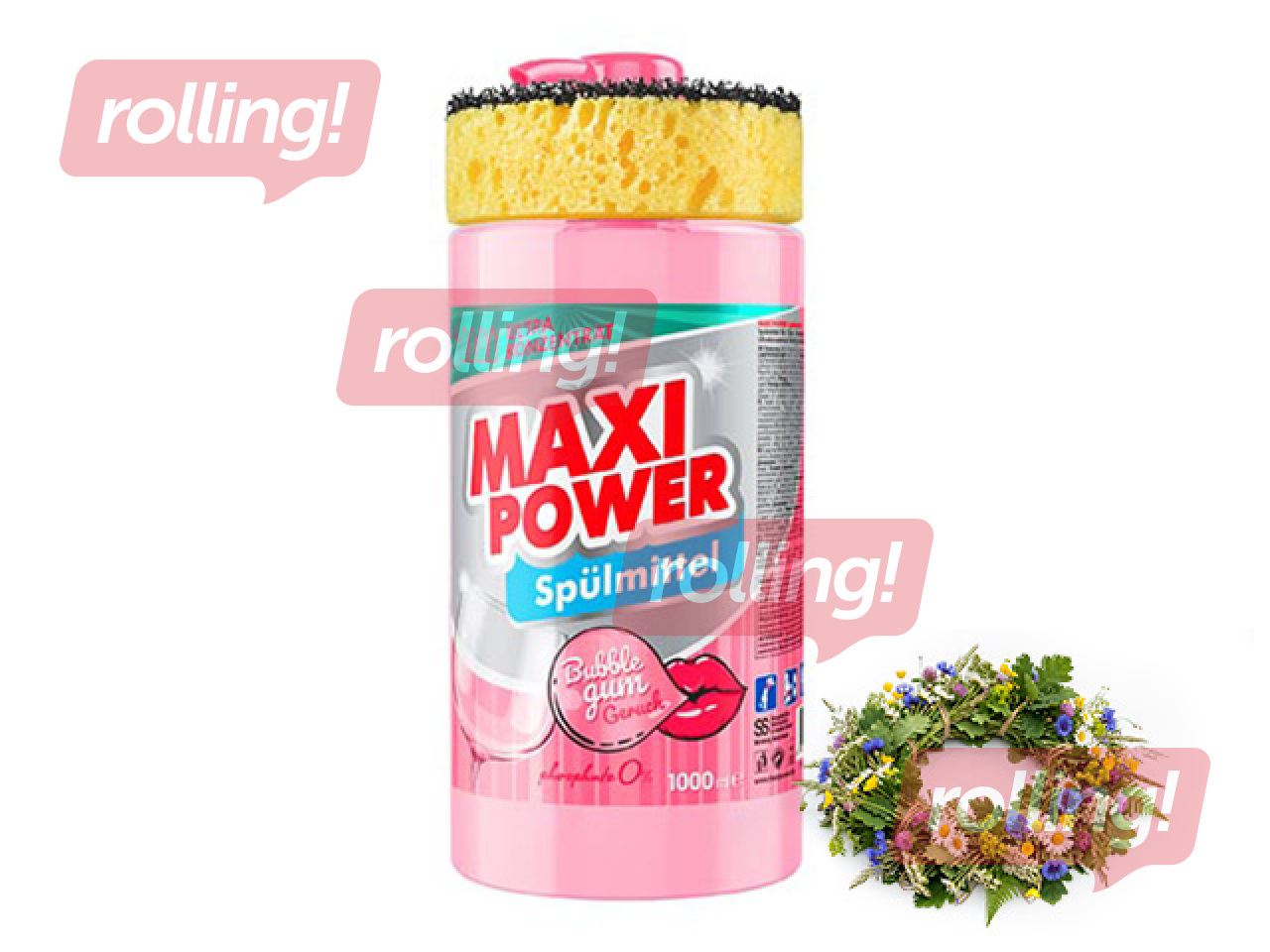 Dishwashing gel Maxi Power, Bubble Gum, concentrated, with dispenser and sponge, 1l +Midsummer gift!