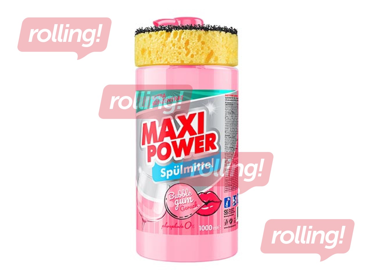 Средство для мытья посуды Maxi Power, Bubble Gum, концентрированный, с дозатором и губкой, Bubbl