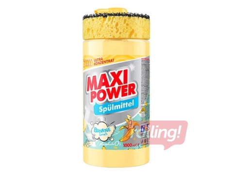Dishwashing gel Maxi Power, Banana, concentrated, with dispenser and sponge, 1l