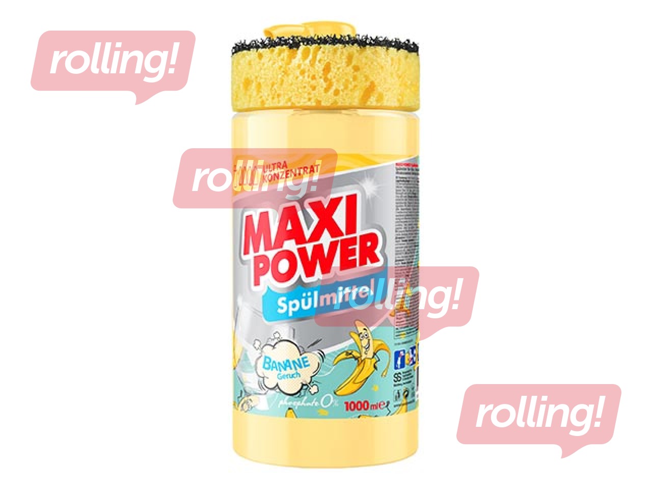 Dishwashing gel Maxi Power, Banana, concentrated, with dispenser and sponge, 1l