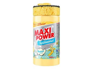 Средство для мытья посуды Maxi Power, Banana, концентрированный, с дозатором и губкой, 1л