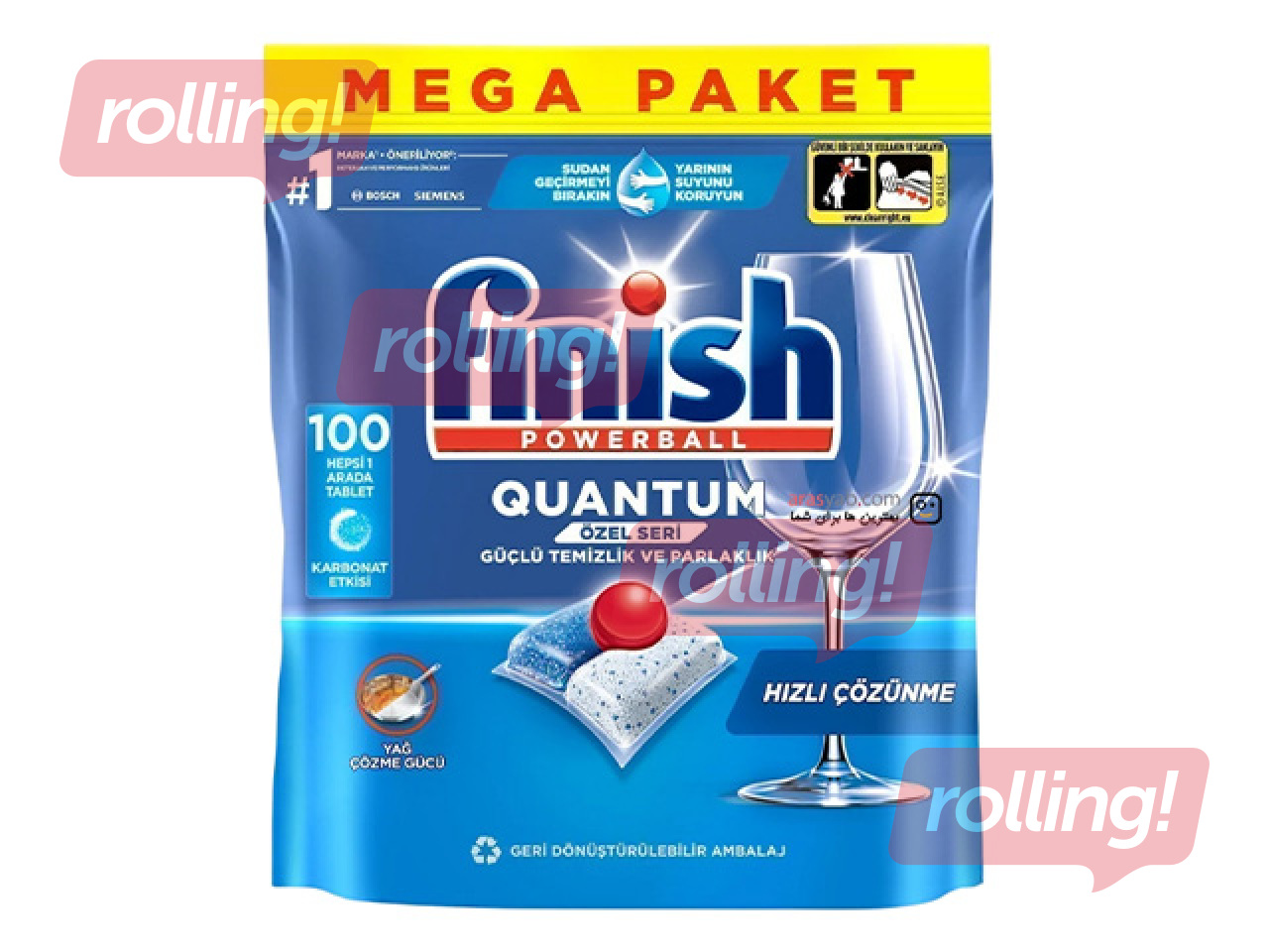 Kapsulas trauku mazgāšanas mašīnai Finish, Powerball Quantum, Mega pack, 100 gab.
