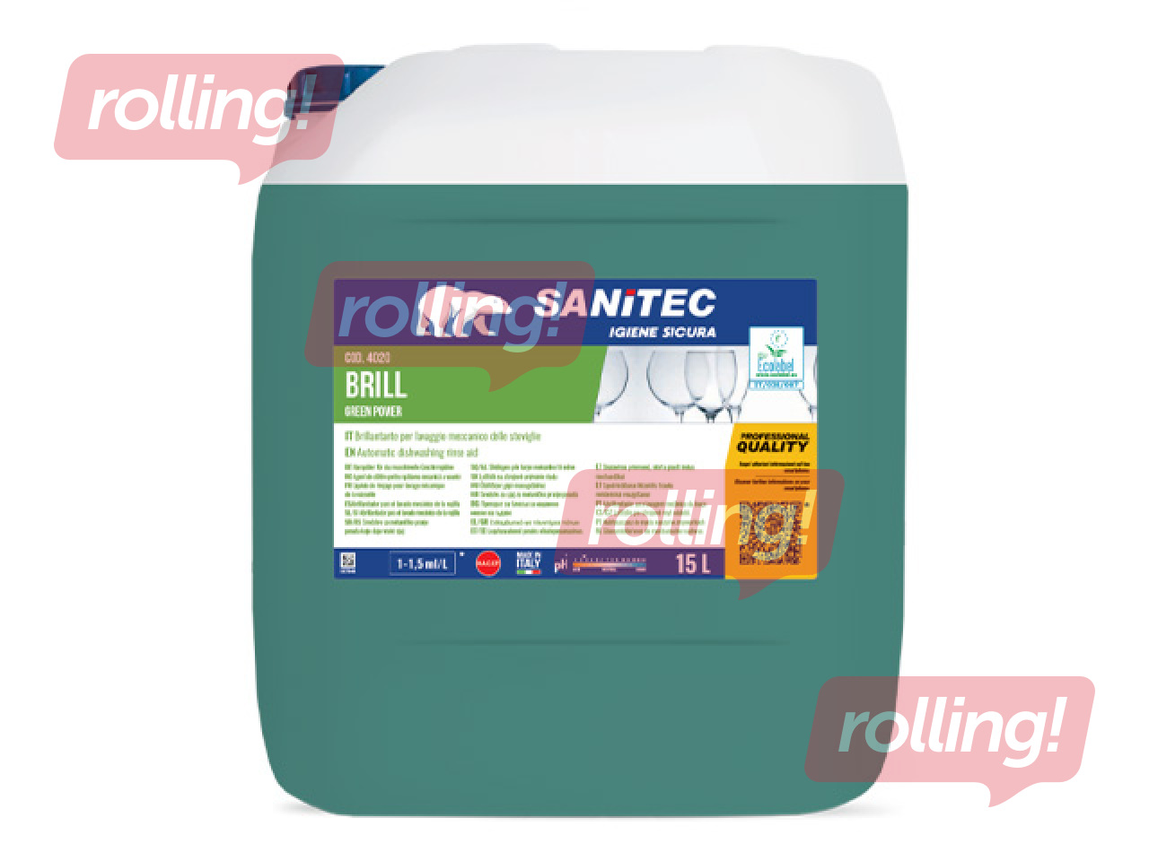 Trauku skalošanas līdzeklis Sanitec, Brill, Green Power, trauku mazgāšanas mašīnām, 15l
