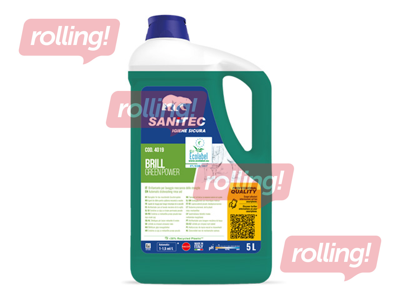 Trauku skalošanas līdzeklis Sanitec, Brill, Green Power, trauku mazgāšanas mašīnām, 5l