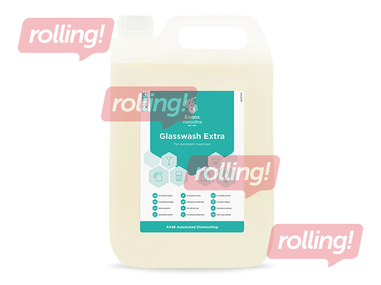 Nõudepesumasina pesuvahend Evans Vanodine Glasswash Extra, klaasidele, 5l