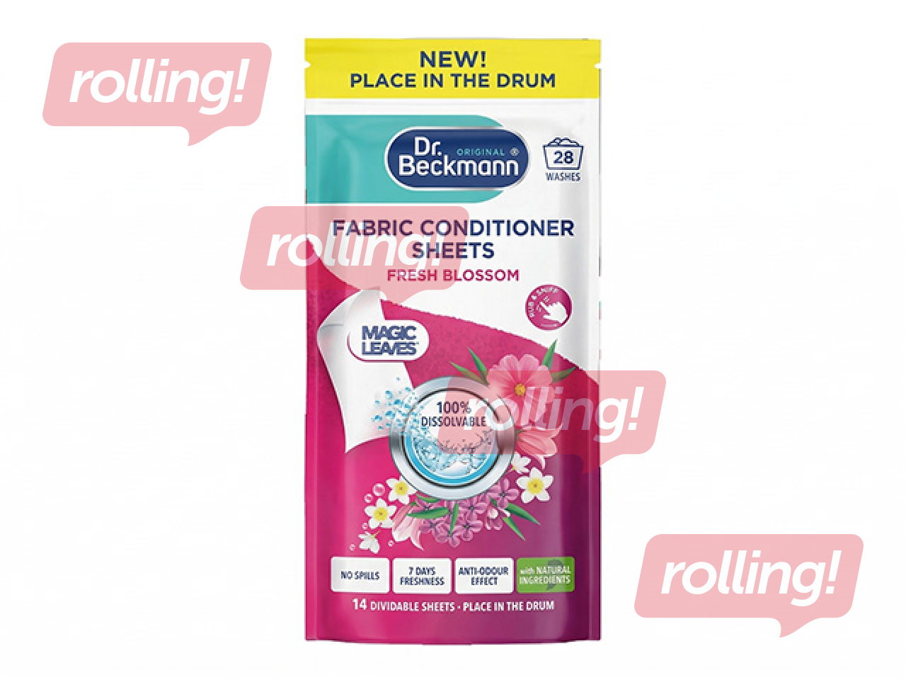 Veļas mīkstinātāja loksnes Dr.Beckmann, Magic Leaves, Floral Fresh, 14 gab.