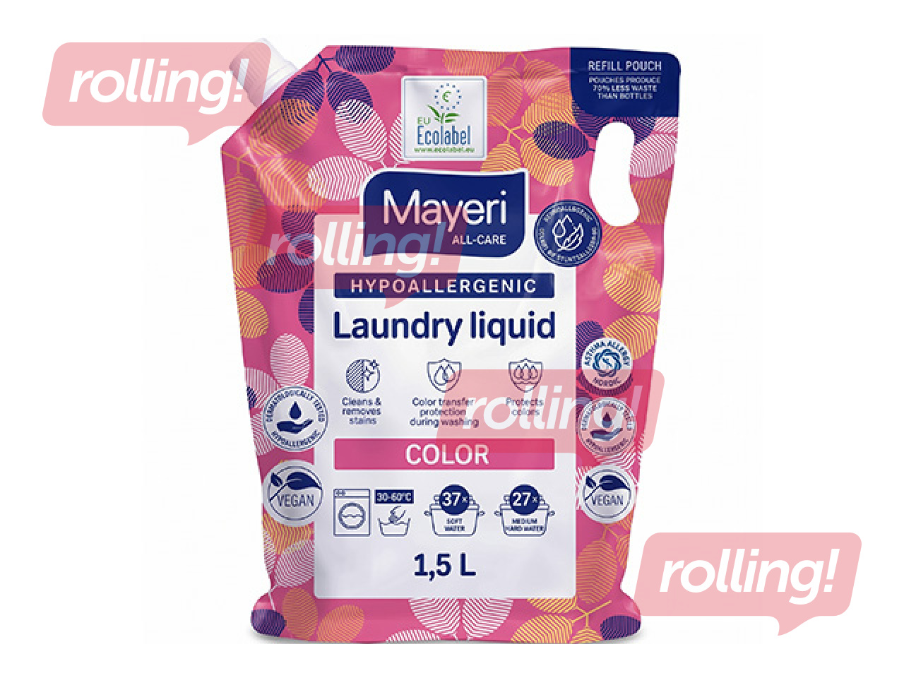 Veļas mazgāšanas līdzeklis Mayeri Color, hipoalerģisks, uzpildes iepakojums, 1.5l