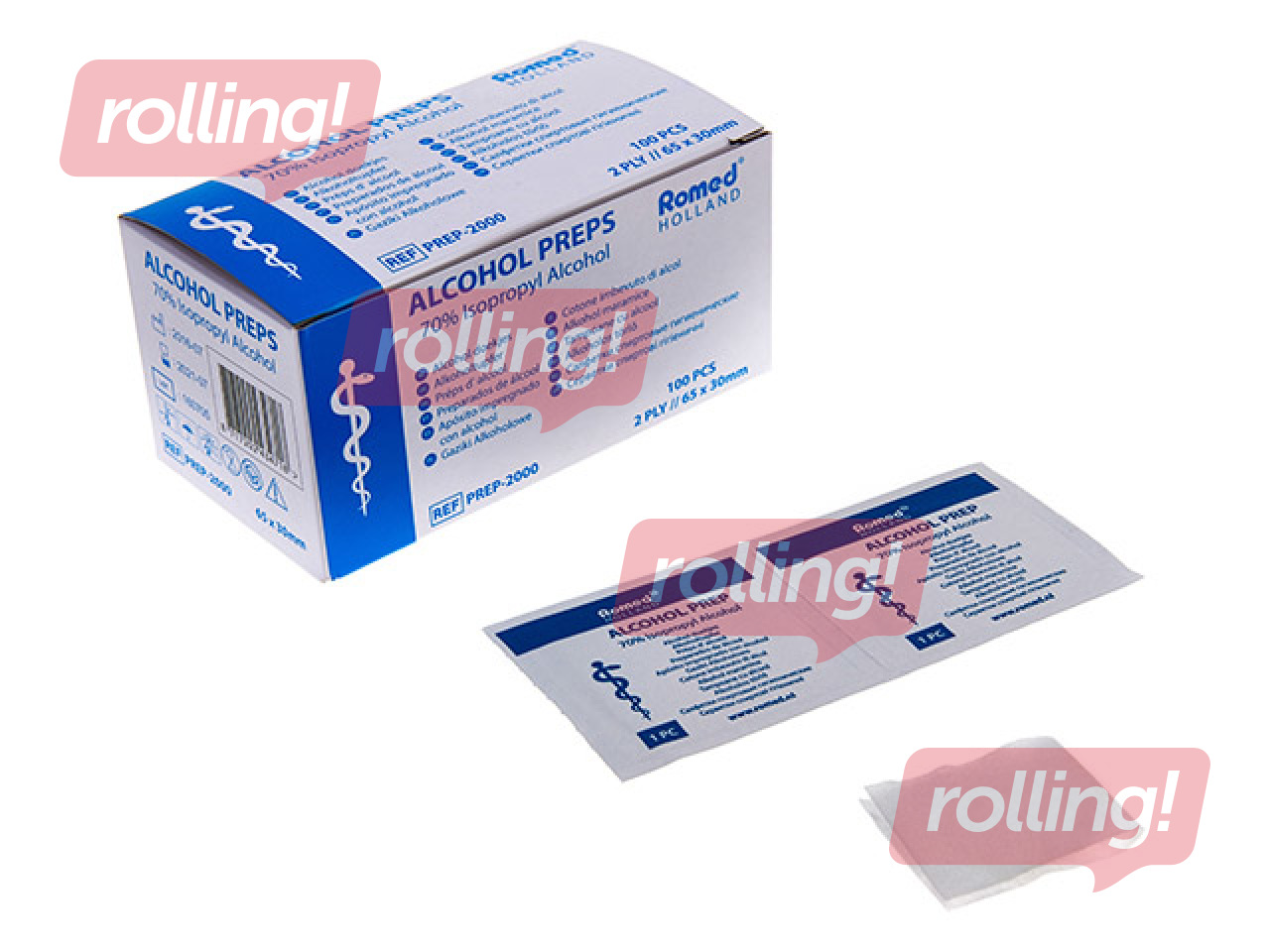 Mitrās salvetes Romed, 70% spirts, 100 gab.