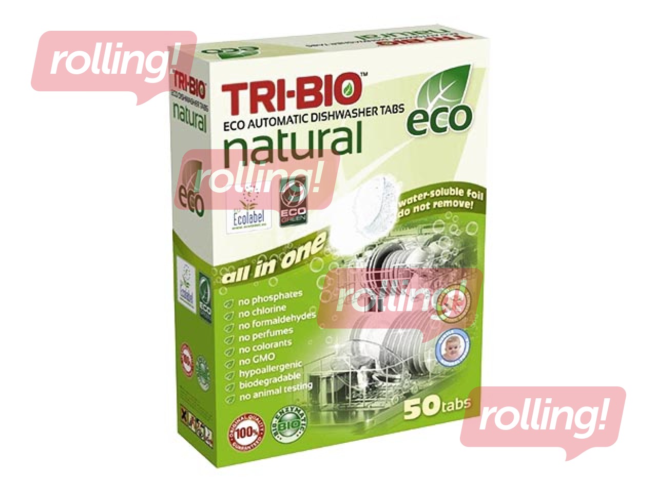 Natural eco dishwasher tabs Tri-Bio, 50 gab.