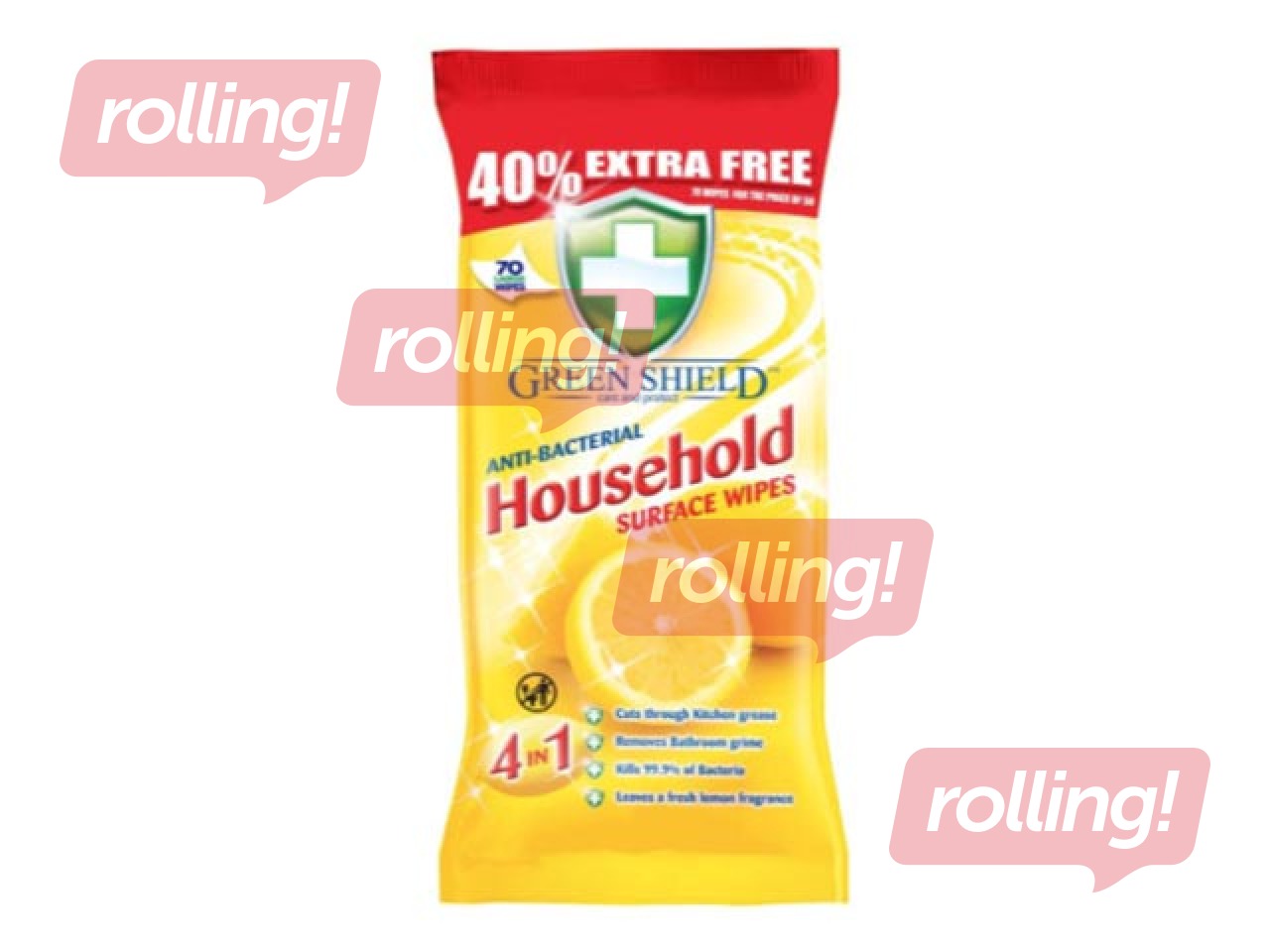 Mitrās salvetes Green Shield Household virsmu uzkopšanai, 70 gab.