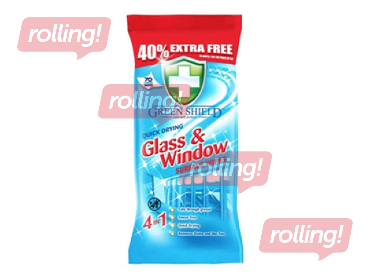 Mitrās salvetes Green Shield stiklam un logiem, 70 gab.