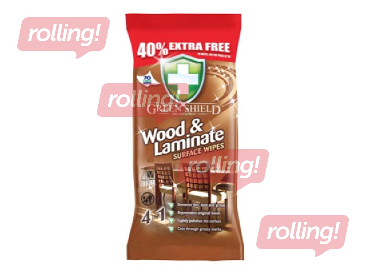 Mitrās salvetes Green Shield koka un lamināta virsmu tīrīšanai, 70 gab.