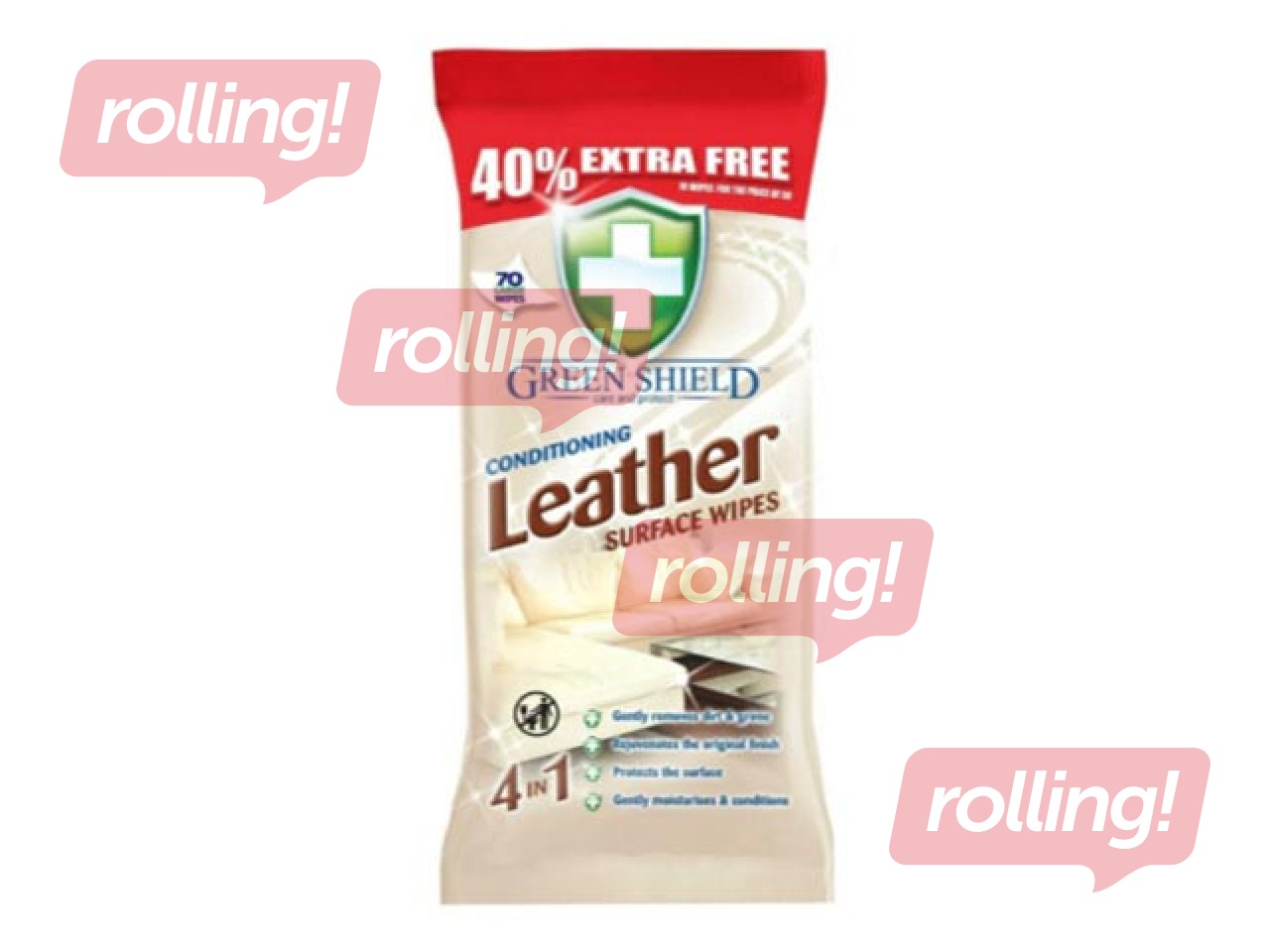 Wet wipes for cleaning leather products, Green Shield, 70 pcs.