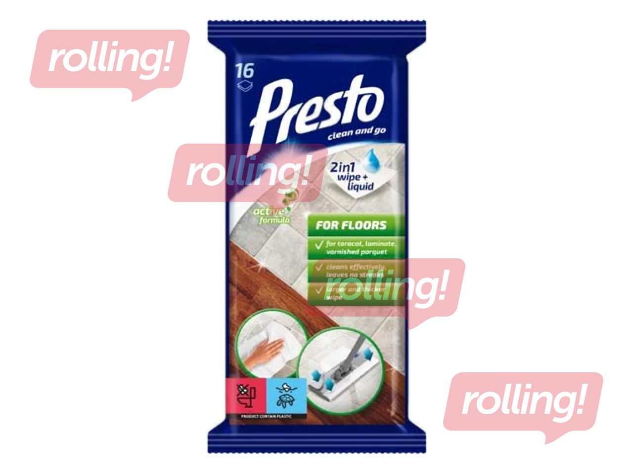 Mitrās salvetes Presto grīdām, 16 gab.