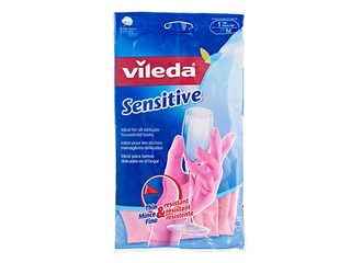 Gumijas cimdi Vileda Sensitive, latekss, ar kokvilnas oderi, M izmērs