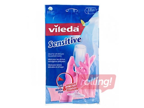 Gumijas cimdi Vileda Sensitive, latekss, ar kokvilnas oderi, L izmērs