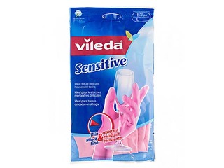 Gumijas cimdi Vileda Sensitive, latekss, ar kokvilnas oderi, L izmērs