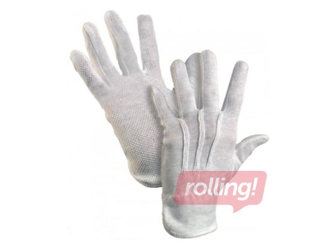Хлопковые перчатки с резиновыми точками на одной стороне, размер M / 8, белые, 1 пара