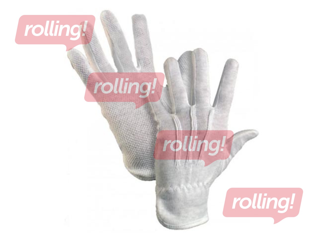 Хлопковые перчатки с резиновыми точками на одной стороне, размер M / 8, белые, 1 пара