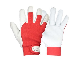 Leather work gloves, size 10 (XL), red and white
