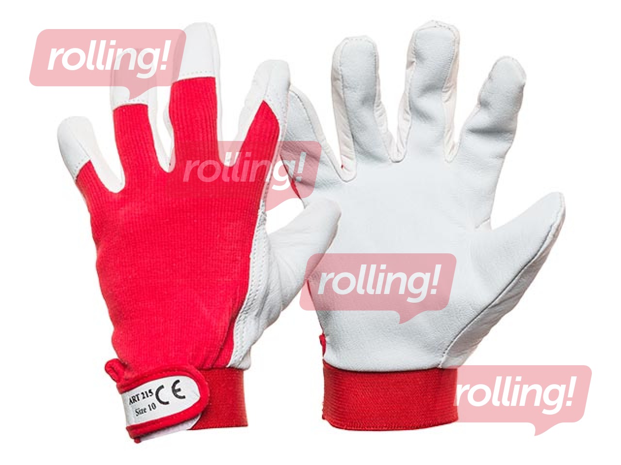 Darba cimdi ādas, sarkani ar baltu, 8. (M) izmērs