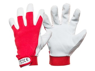 Leather work gloves, size 9 (L), red with white