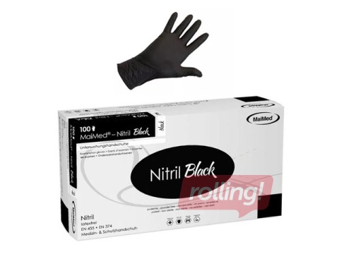 Cimdi MaiMed, nitrila, bez pūdera, melni, L izmērs, 100 gab.