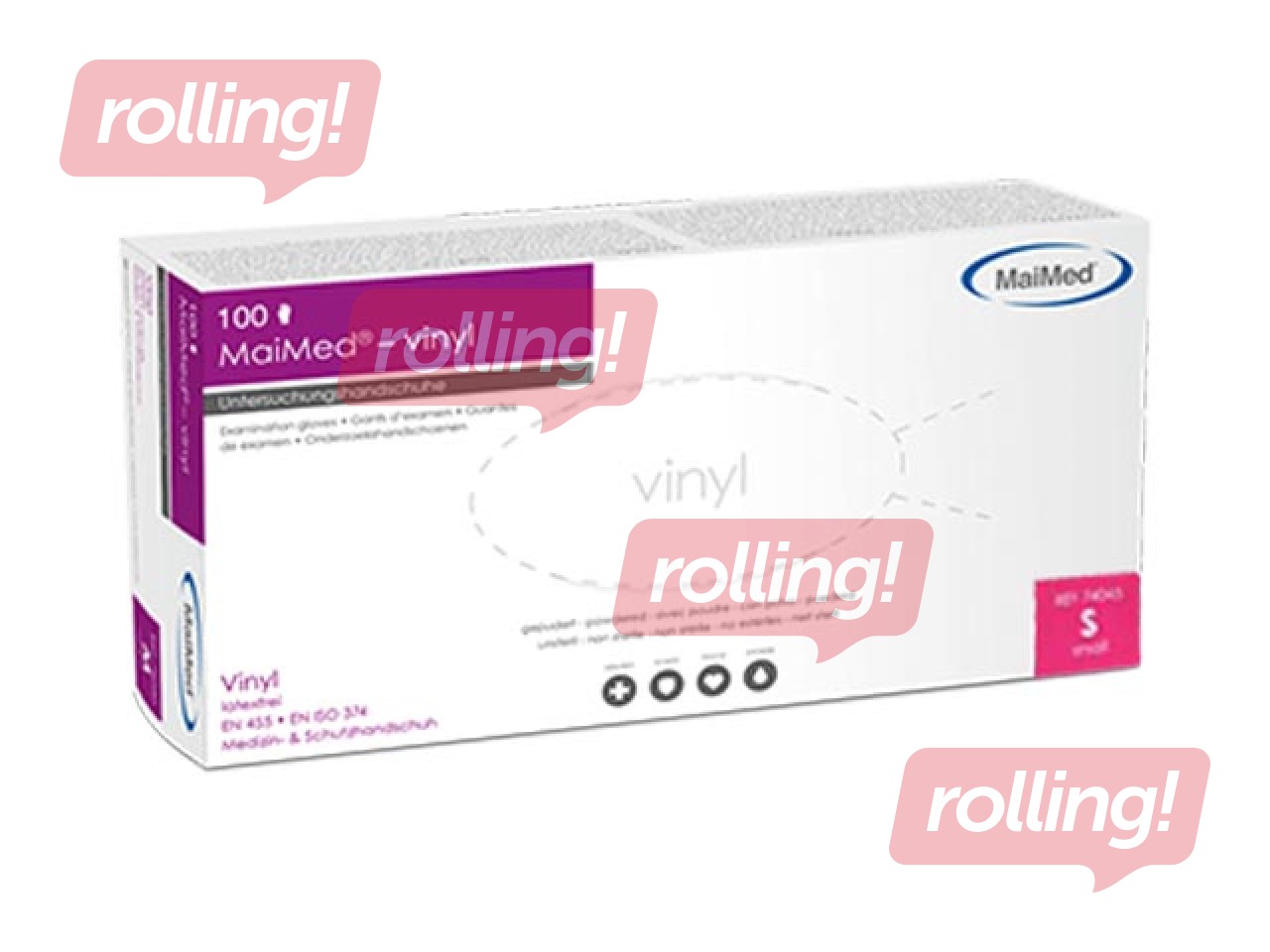 Cimdi MaiMed, vinila, bez pūdera, zili, S izmērs, 100 gab.