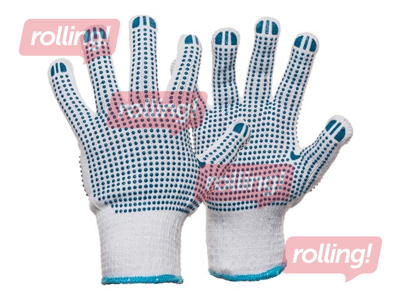 Töökindad, mille mõlemal küljel on PVC-täpid, M52, suurus 10