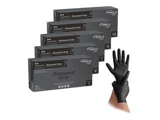 Cimdi Diamond grip, nitrila, teksturēti, melni, S izmērs, 50 gab.