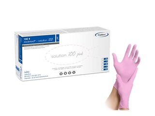 Cimdi SolutionPink, nitrila, teksturēti, rozā, S izmērs, 100 gab.