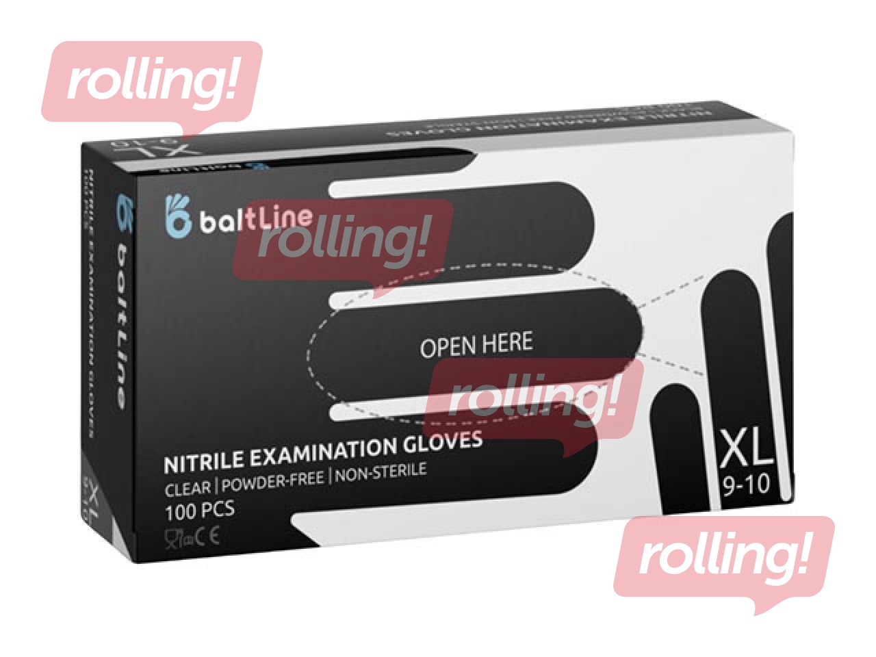 Cimdi BaltLine, nitrila, bez pūdera, melni, XL izmērs, 100 gab.