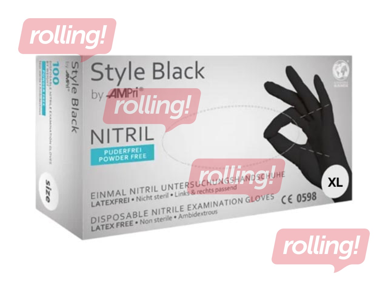 Cimdi AMPri, nitrila, bez pūdera, melni, XL izmērs, 100 gab.