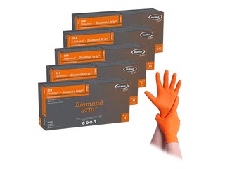 Перчатки нитриловые Diamond Grip+, текстурированные, оранжевые, XL, 50 шт.