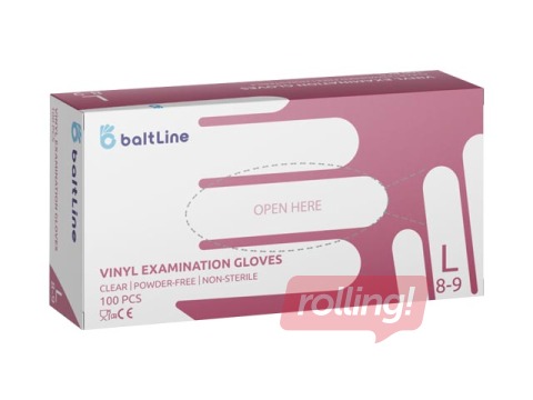 Cimdi Baltline, vinila, bez pūdera, caurspīdīgi, L izmērs, 100 gab.