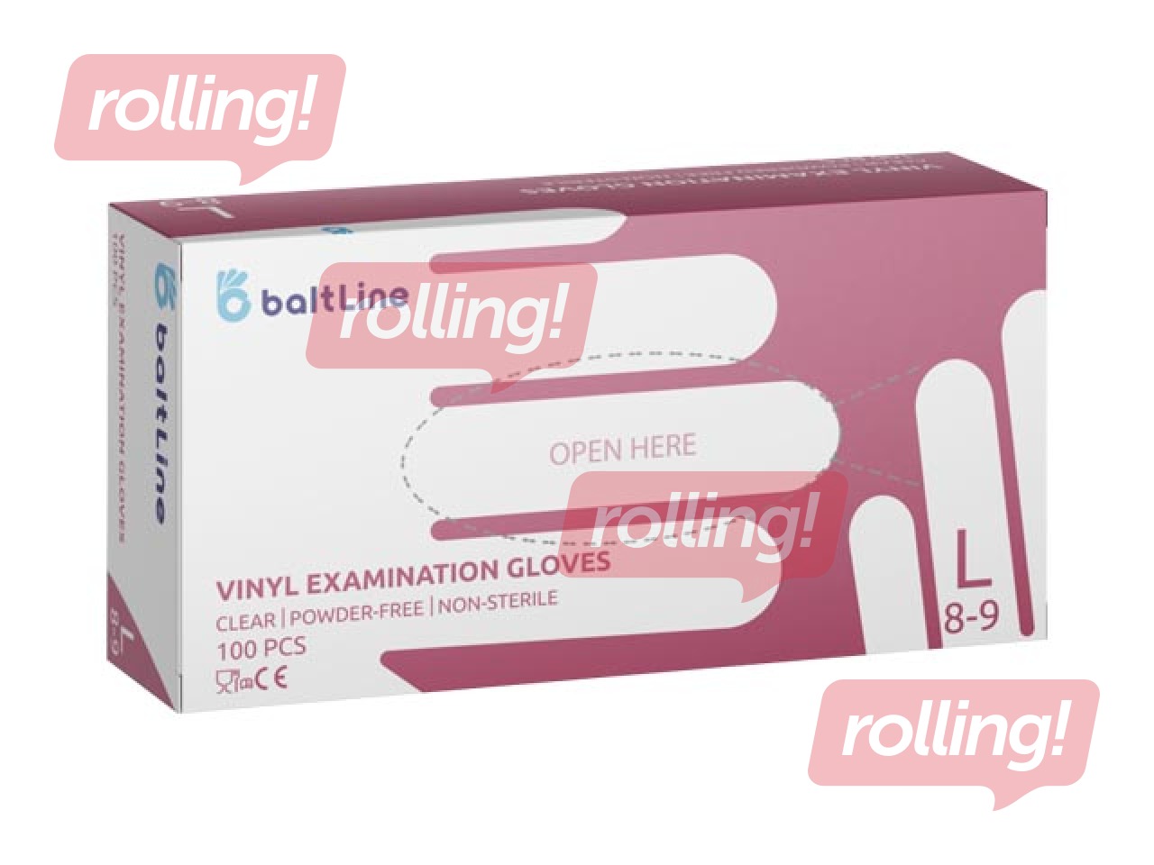 Cimdi Baltline, vinila, bez pūdera, caurspīdīgi, L izmērs, 100 gab.