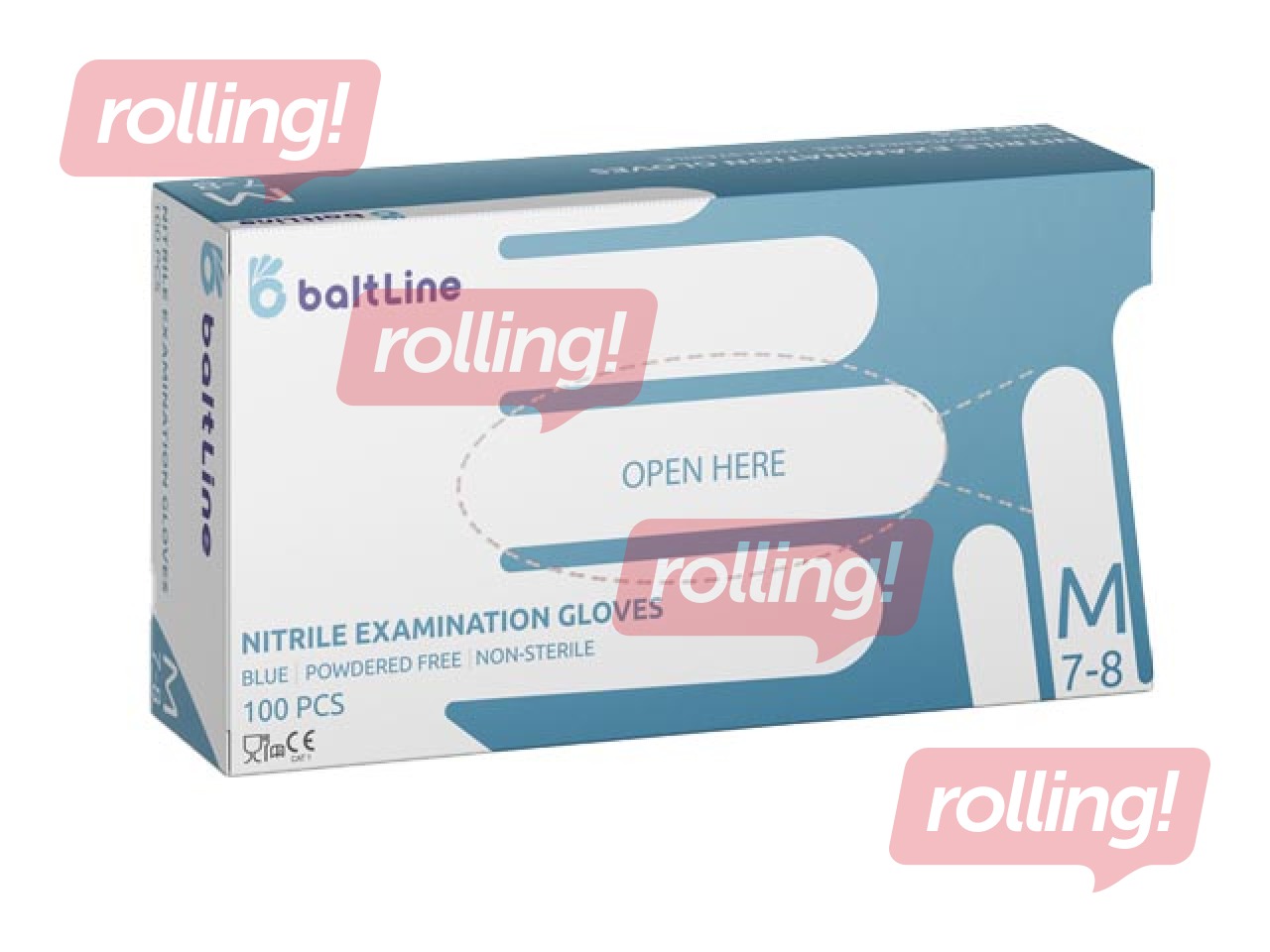 Cimdi BaltLine, nitrila, bez pūdera, zili, M izmērs, 100 gab.