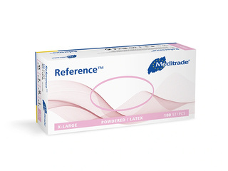 Cimdi Meditrade Reference, lateksa, ar pūderi, balti, L izmērs, 100 gab.