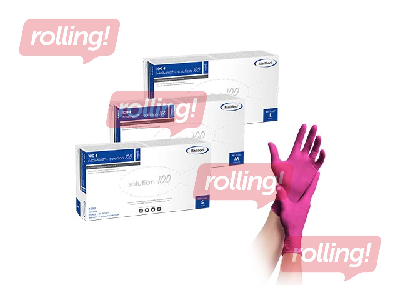 Cimdi Maimed, nitrila, bez pūdera, rozā, S izmērs, 100 gab.