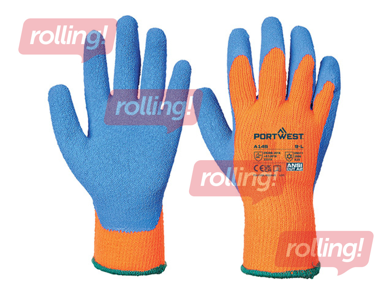 Darba cimdi Cold Grip lietošanai aukstumā, oranži/zili, L izmērs