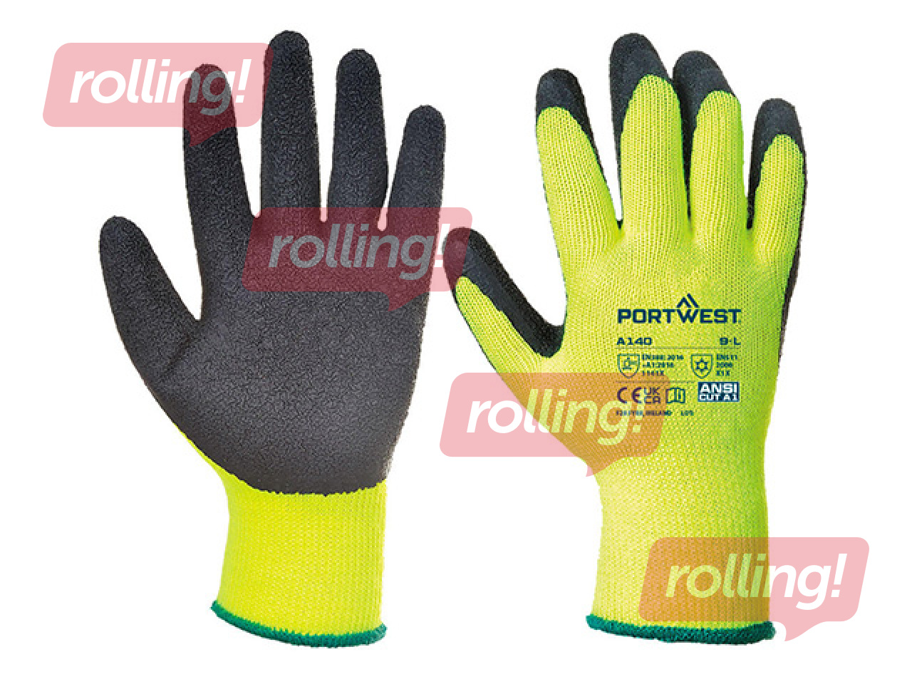 Darba cimdi Thermal Grip - Latex lietošanai aukstumā, dzelteni/melni, L izmērs